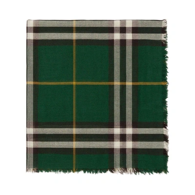 Burberry Check-print Wool Scarf In Green