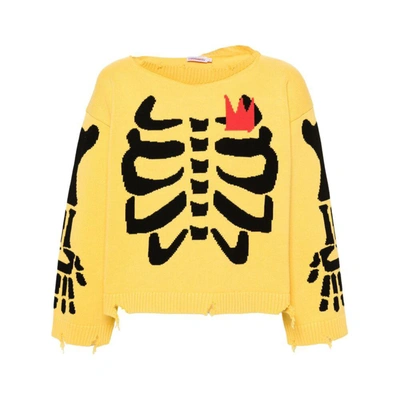 Charles Jeffrey Loverboy Graphic Slash Skeleton Sweater In Yellow Skeleton