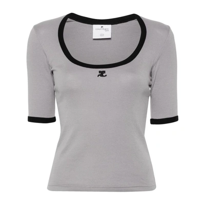 Courrèges Holistic Contrast Cotton T-shirt In Grey