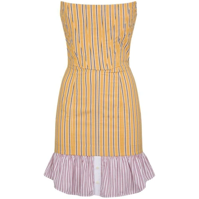 Dsquared2 Striped Cotton Strapless Mini Dress In Yellow/red