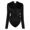 Forte Forte V-neck Satin-finish Bodysuit In Black