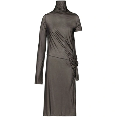 Maison Margiela Asymmetric Ruched Midi Dress In Black