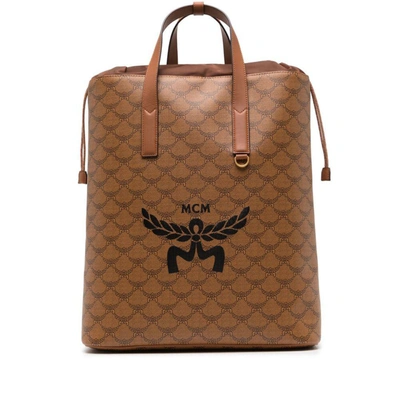 Mcm Himmel Lauretos-monogram Leather Backpack In Brown/black