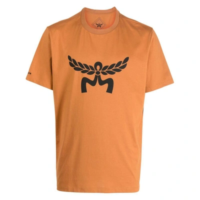 Mcm Laurel Logo Print T-shirt In Organic Cotton In Cognac