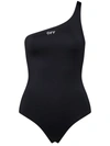 Off-white Solid Color One-shoulder One Piece Swimsuit In Black