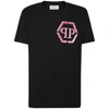 Philipp Plein T-shirt With Round Neck And Short Sleeves In Black/pink
