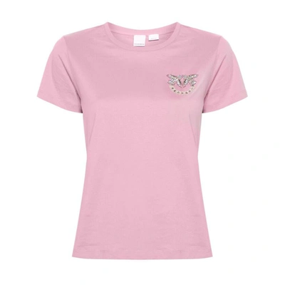 Pinko T-shirt With Mini Embroidered Love Birds Logo In Orchidée Fumée