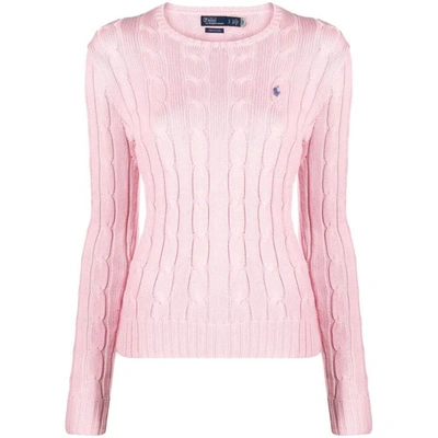 Ralph Lauren Cable-knit Cotton Crewneck Sweater In Carmel Pink