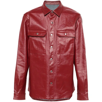 Rick Owens Coated Denim Shirt Jacket In Red