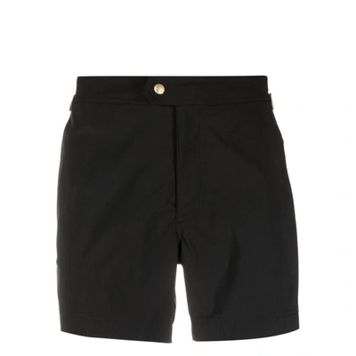Tom Ford Off-centre Button-fastening Swim Shorts In Green
