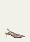 Brunello Cucinelli Crystal Mesh Net Slingback Pumps In C9543 Mud