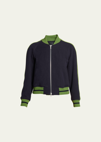 Dries Van Noten Valory Tape Cropped Bomber Jacket In Navy