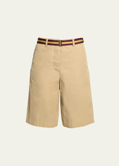 Dries Van Noten Pulian Belted Long Shorts In Beige