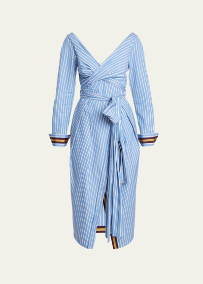 Dries Van Noten Dolada Striped Wrap Dress With Tie Belt In Light Blue