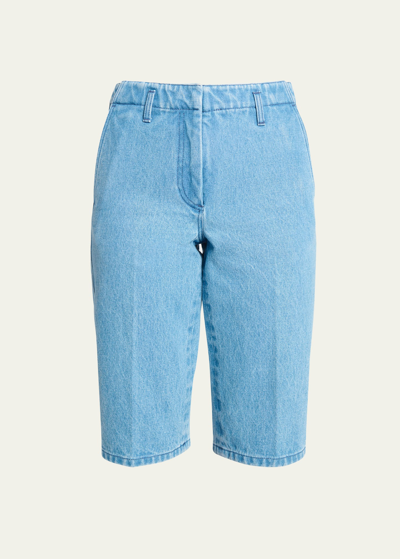 Dries Van Noten Parchias Long Denim Shorts In Light Blue