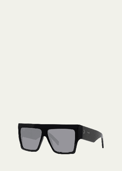 Celine Chunky Rectangle Acetate Sunglasses In Dark Havana