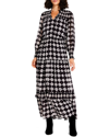 Nic + Zoe Dot Ruffle Smocked Long Sleeve Chiffon Maxi Dress In Black