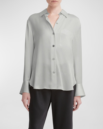 Vince Relaxed Fit Long Sleeve Silk Shirt In Silverston