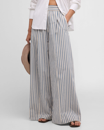 Brunello Cucinelli Striped Cotton Poplin Wide-leg Pants In C004 White Blue