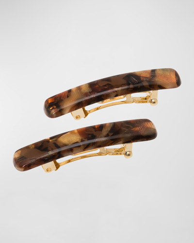 France Luxe Mini Rectangle Barrette Pair In Pavlova Brown