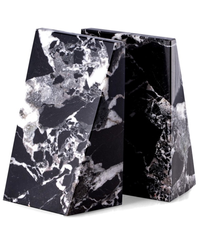 Bey-berk Black Zebra Marble Wedge Bookends