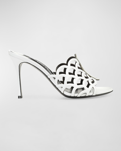 Sergio Rossi Leather Caged Mule Sandals In Bianco