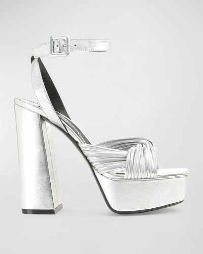 Sergio Rossi Metallic Ankle-strap Platform Sandals In Argento