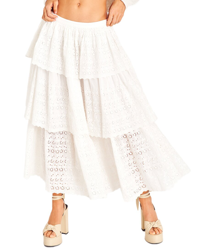 Loveshackfancy Kasiana Layered Tiered Broderie Anglaise Cotton Midi Skirt In White