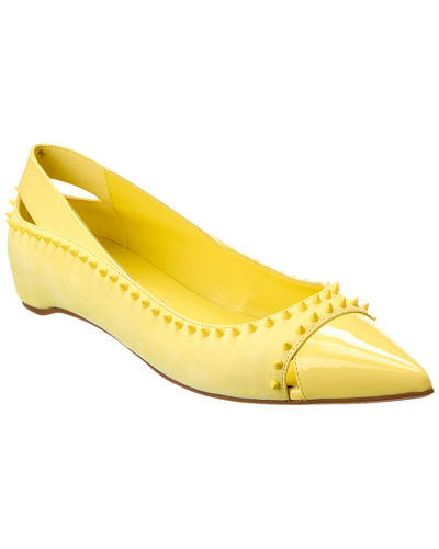 Christian Louboutin Duvettina Spikes Suede & Patent Flat In Yellow