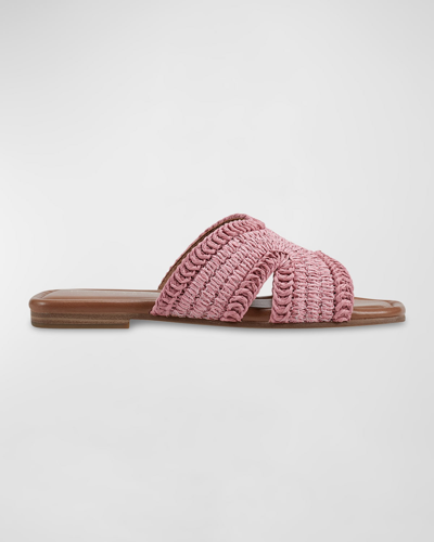 Marc Fisher Ltd Woven Raffia Flat Slide Sandals In Medium Pink