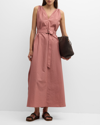 BRUNELLO CUCINELLI CRINKLE COTTON BELTED MAXI DRESS WITH MONILI DETAIL