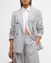 BRUNELLO CUCINELLI STRIPED WRINKLED POPLIN DOUBLE-BREASTED BLAZER JACKET