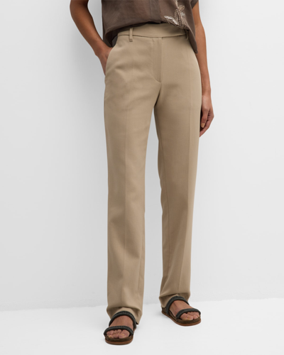 Brunello Cucinelli Cotton Crepe Double Twill Straight-leg Pants In Mushroom