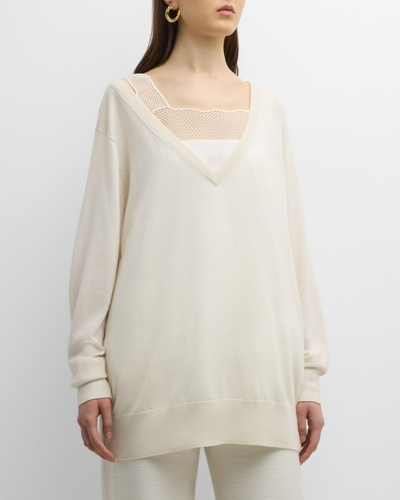 Chloé Cashmere Long-sleeve Top In White Powder