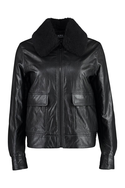 Apc Tina Faux Leather Bomber Jacket In Black