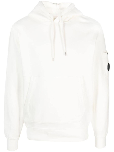 C.p. Company Logo-patch Sleeve Hoodie In White