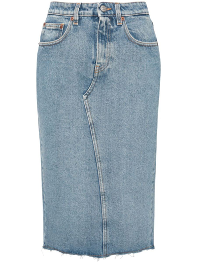 Mm6 Maison Margiela Raw-cut Edge Denim Pencil Skirt