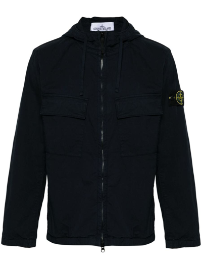 Stone Island Cotton Hooded Jacket In Blue