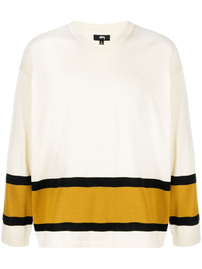 Stussy Hookey Logo-intarsia Cotton Jumper In Beige