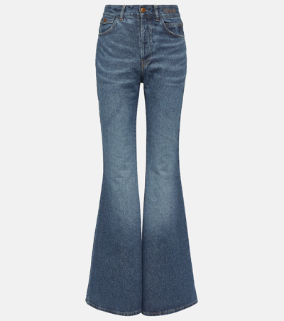 Chloé Recycled Cotton Denim Flared Jeans In Blue