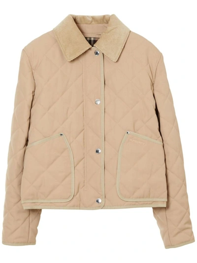 Burberry Quilted Cropped Barn Jacket In Nude & Neutrals