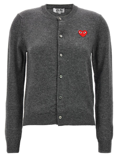 Comme Des Garçons Play Heart Patched Buttoned Cardigan In Grey