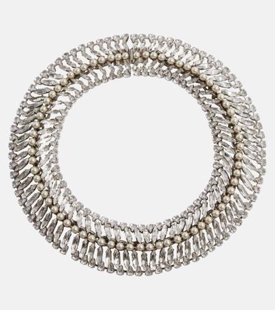 Saint Laurent Faux Pearl And Crystal-embellished Necklace In Silver