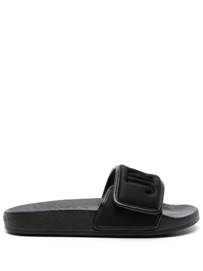 Jimmy Choo Fitz Logo-debossed Synthetic And Leather Sliders In V Black/black