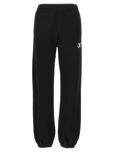 Off-white Embroidered-logo Cotton Pants In Black