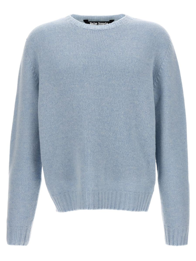 Palm Angels Curved Logo Sweater In Light Blue