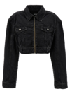 Rotate Birger Christensen Rotate Sunday Zebra-print Cropped Denim Jacket In Black