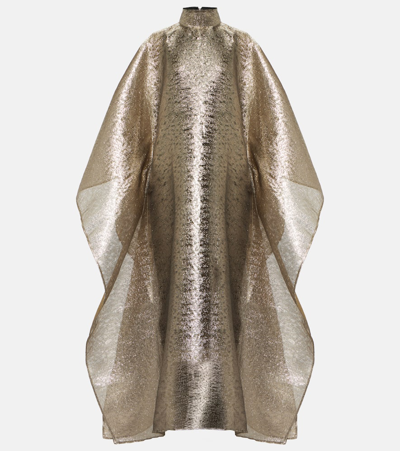 Taller Marmo Mirage Belted Sheer Wool-blend Kaftan In Gold