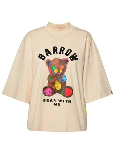 Barrow T-shirt Crop Logo Orso In Avorio