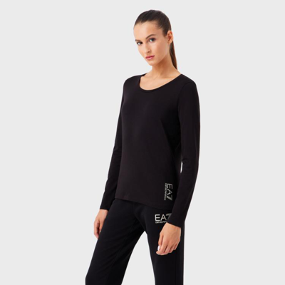 Ea7 Woman T-shirt Black Size Xxs Cotton, Elastane